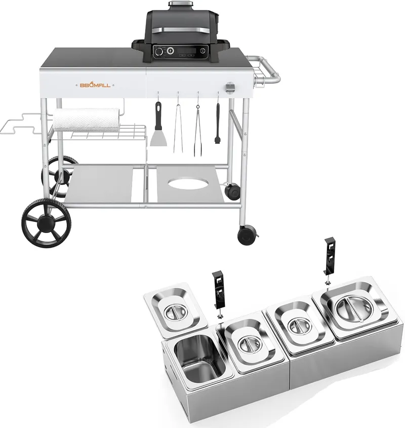 BBQMALL Pizza Oven Cart Table and Food Containers for Ooni Koda Karu Fyra