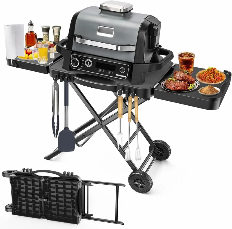 BBQMall Portable Indoor Grill Table Stand for Ninja Woodfire Outdoor Grill